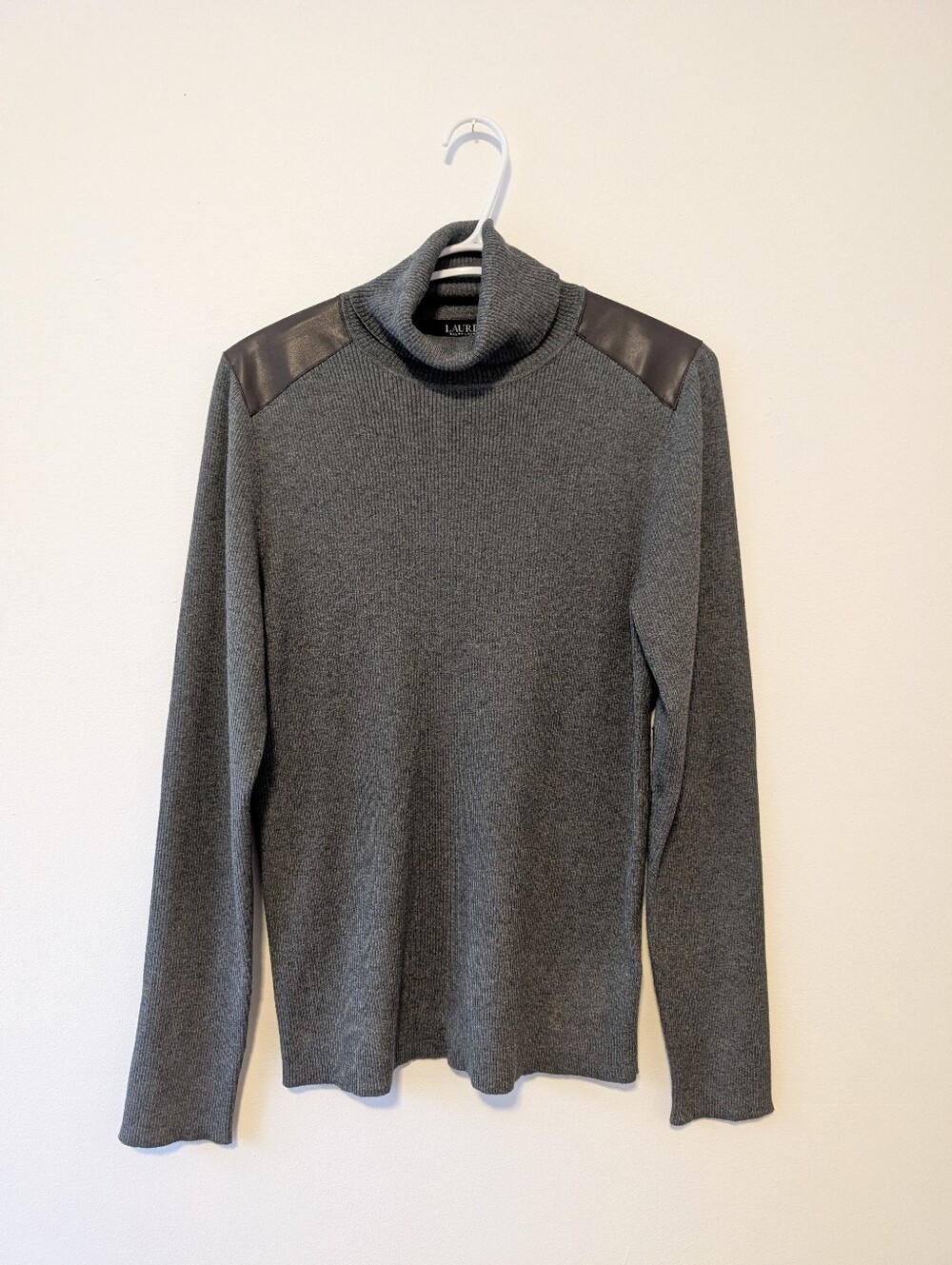 Lauren Ralph Lauren Ribbed Turtleneck Sweater Grey Dark Academia, Preppy XL